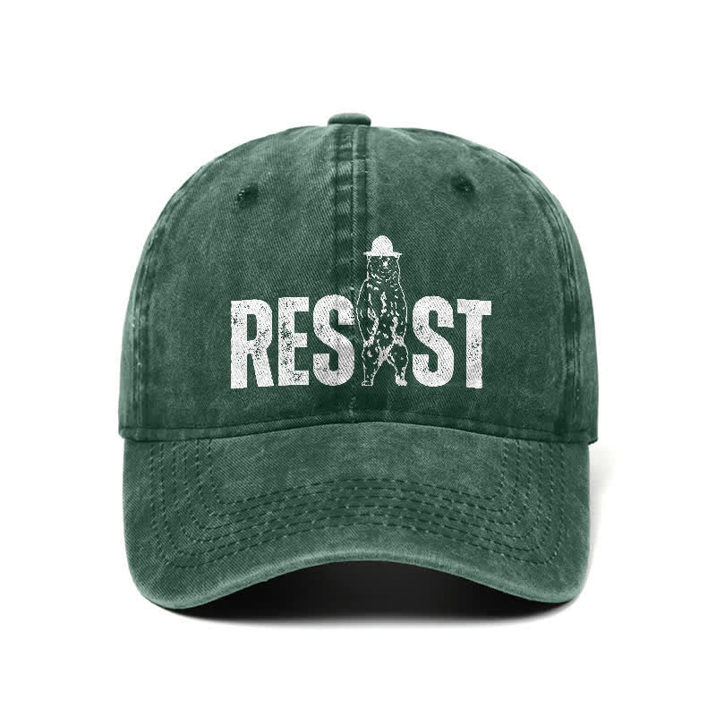 Gorra de béisbol ajustable de mezclilla lavada con estampado de oso Resist