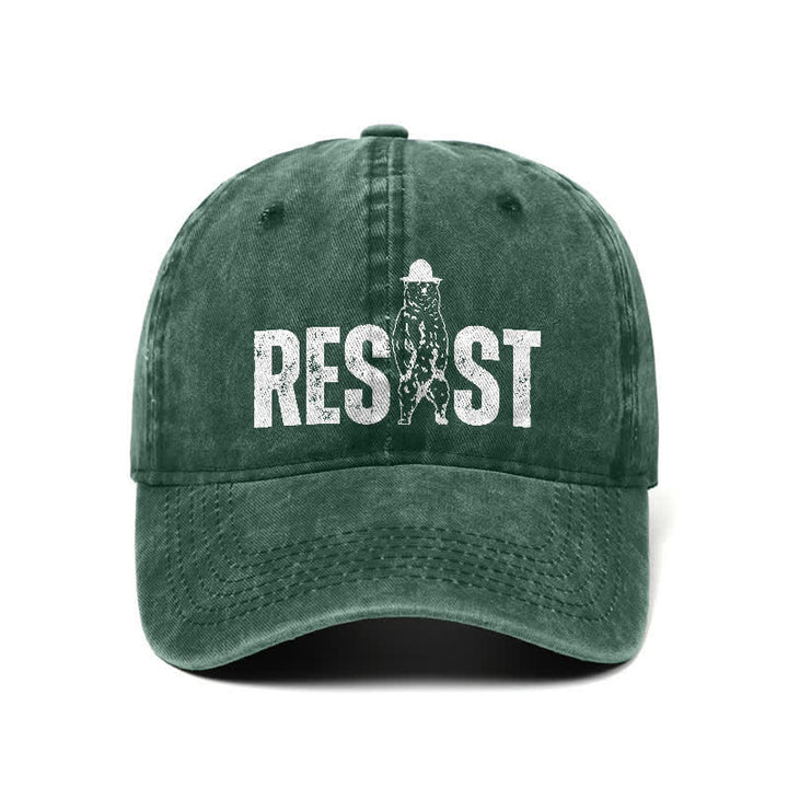 Gorra de béisbol ajustable de mezclilla lavada con estampado de oso Resist