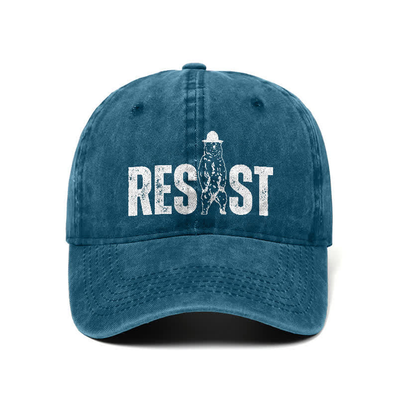 Gorra de béisbol ajustable de mezclilla lavada con estampado de oso Resist