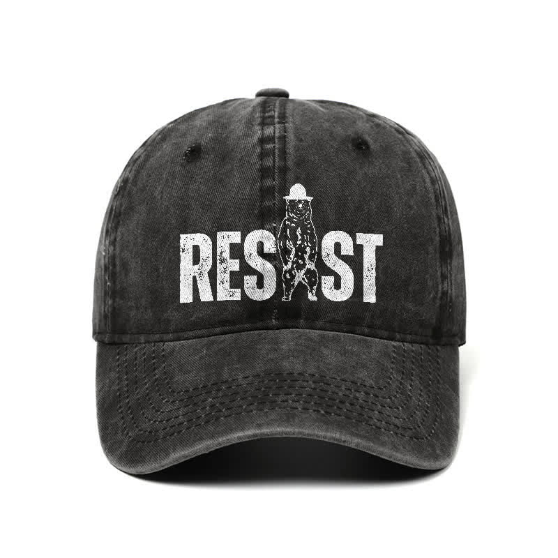 Gorra de béisbol ajustable de mezclilla lavada con estampado de oso Resist