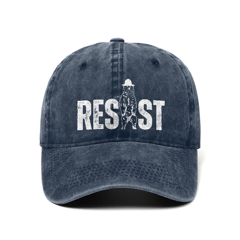 Gorra de béisbol ajustable de mezclilla lavada con estampado de oso Resist