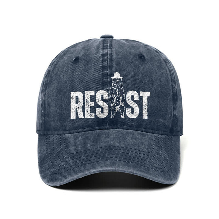 Gorra de béisbol ajustable de mezclilla lavada con estampado de oso Resist