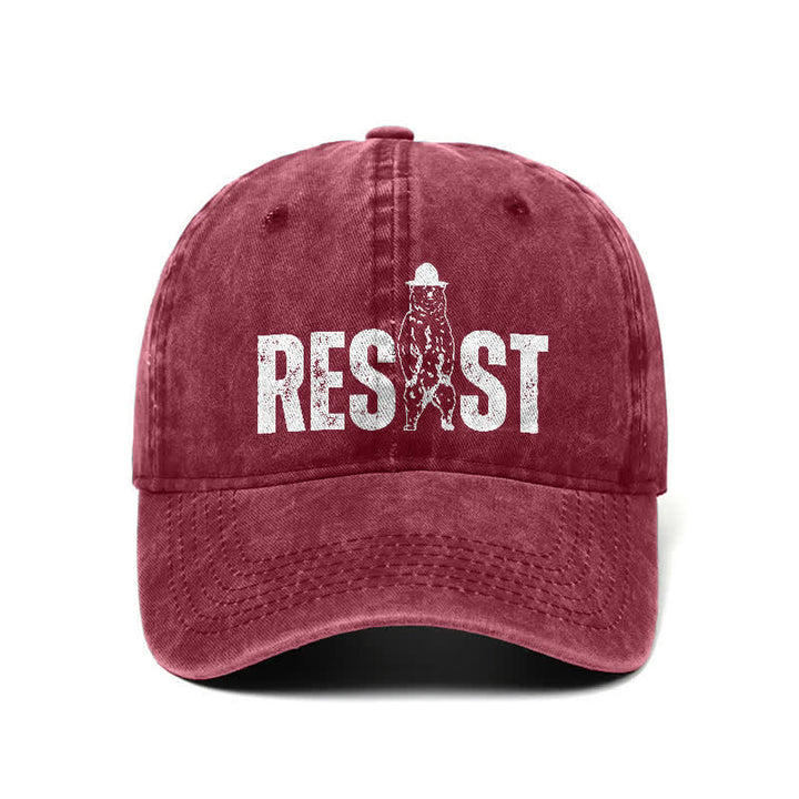 Gorra de béisbol ajustable de mezclilla lavada con estampado de oso Resist
