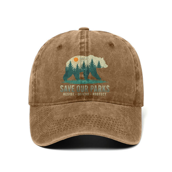 Gorra de béisbol ajustable de mezclilla lavada Forest Bear Save Our Parks