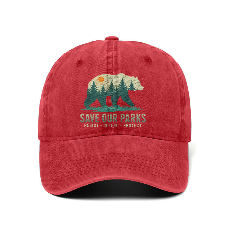 Gorra de béisbol ajustable de mezclilla lavada Forest Bear Save Our Parks