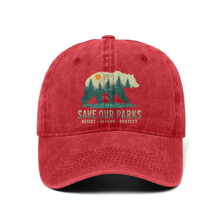 Gorra de béisbol ajustable de mezclilla lavada Forest Bear Save Our Parks