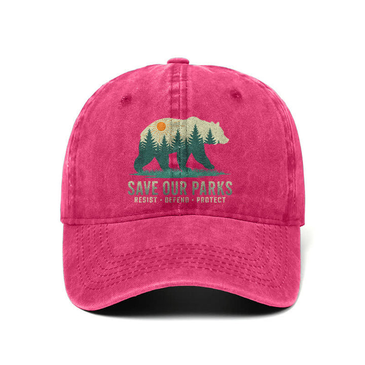 Gorra de béisbol ajustable de mezclilla lavada Forest Bear Save Our Parks