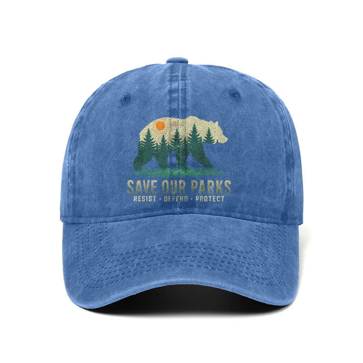 Gorra de béisbol ajustable de mezclilla lavada Forest Bear Save Our Parks