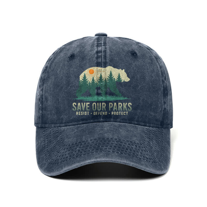 Gorra de béisbol ajustable de mezclilla lavada Forest Bear Save Our Parks