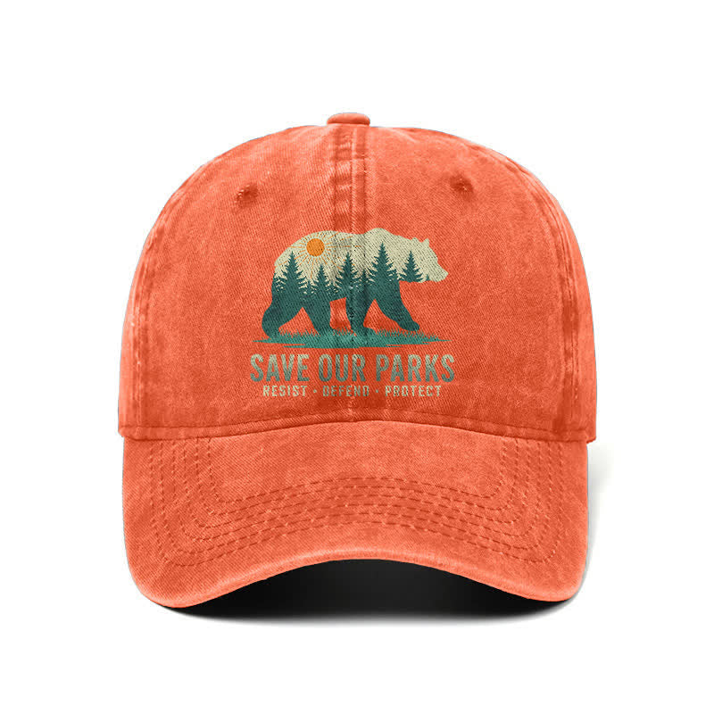 Gorra de béisbol ajustable de mezclilla lavada Forest Bear Save Our Parks