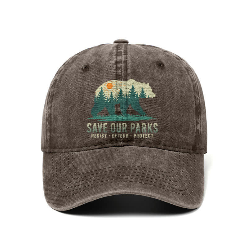 Gorra de béisbol ajustable de mezclilla lavada Forest Bear Save Our Parks