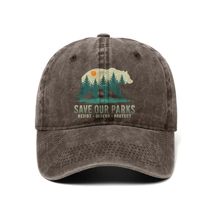 Gorra de béisbol ajustable de mezclilla lavada Forest Bear Save Our Parks