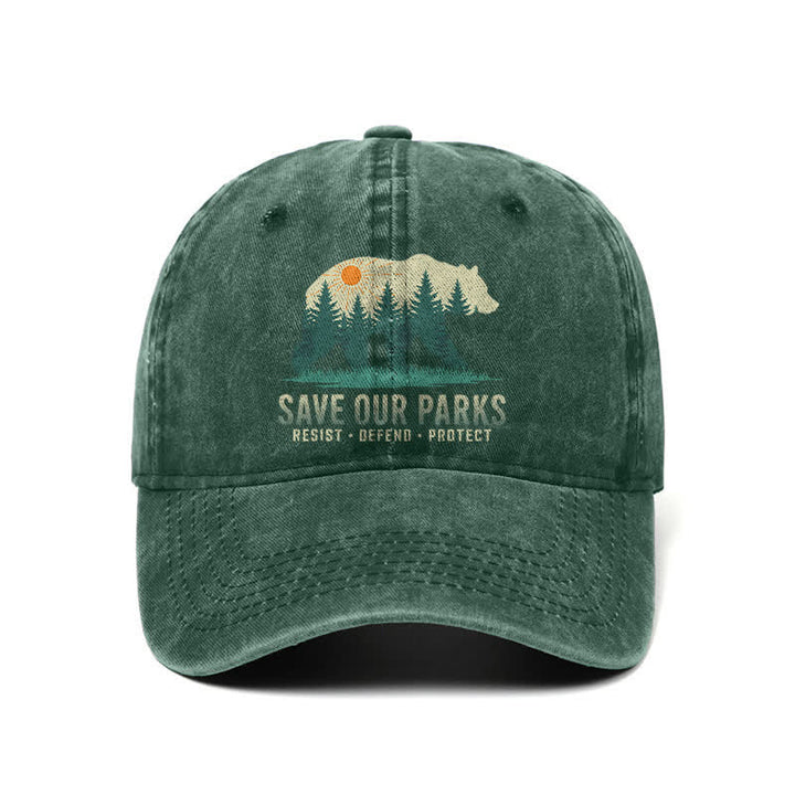 Gorra de béisbol ajustable de mezclilla lavada Forest Bear Save Our Parks