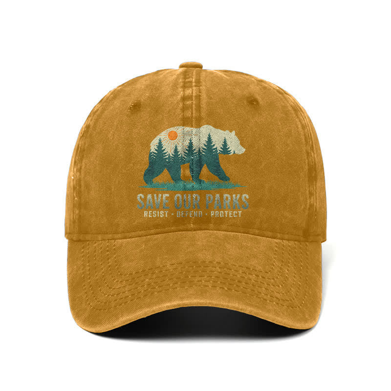 Gorra de béisbol ajustable de mezclilla lavada Forest Bear Save Our Parks