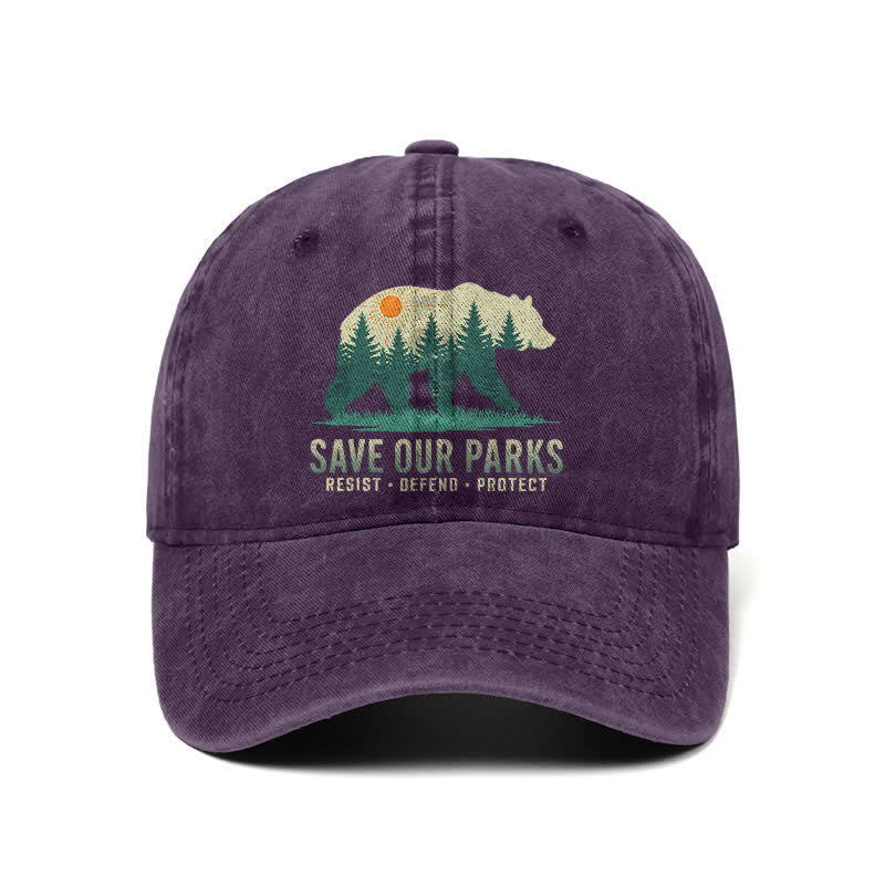 Gorra de béisbol ajustable de mezclilla lavada Forest Bear Save Our Parks