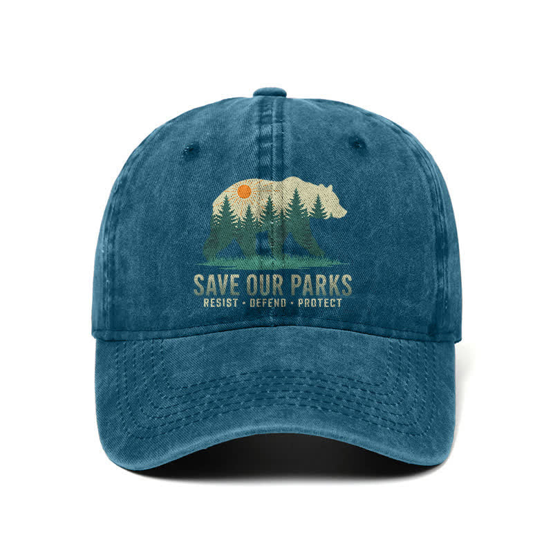 Gorra de béisbol ajustable de mezclilla lavada Forest Bear Save Our Parks