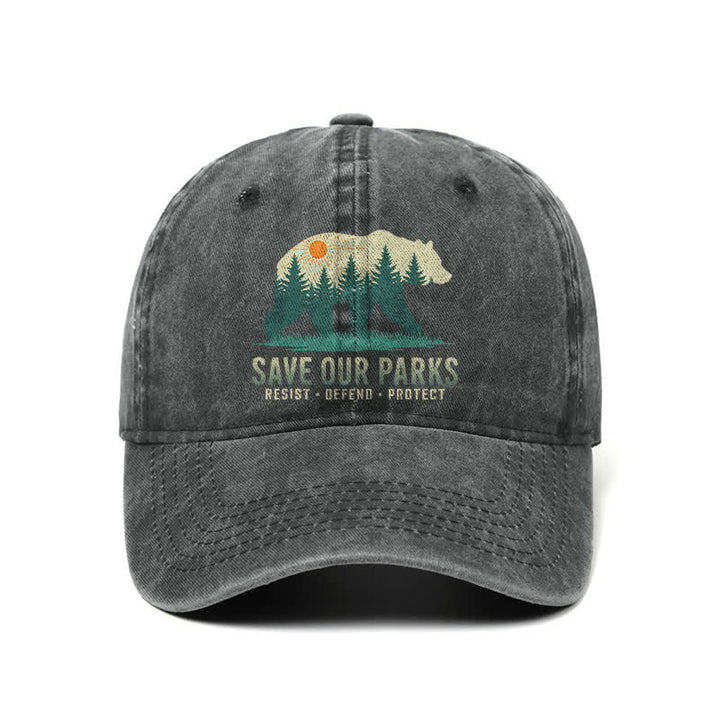 Gorra de béisbol ajustable de mezclilla lavada Forest Bear Save Our Parks
