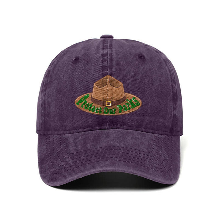 Sombrero de béisbol ajustable con estampado de vaquero "Protejamos nuestros parques"