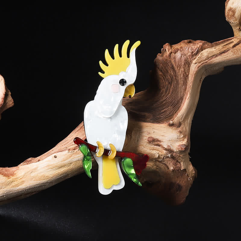 Broche de acrílico hecho a mano con forma de pájaro loro blanco - Blanco - image 1