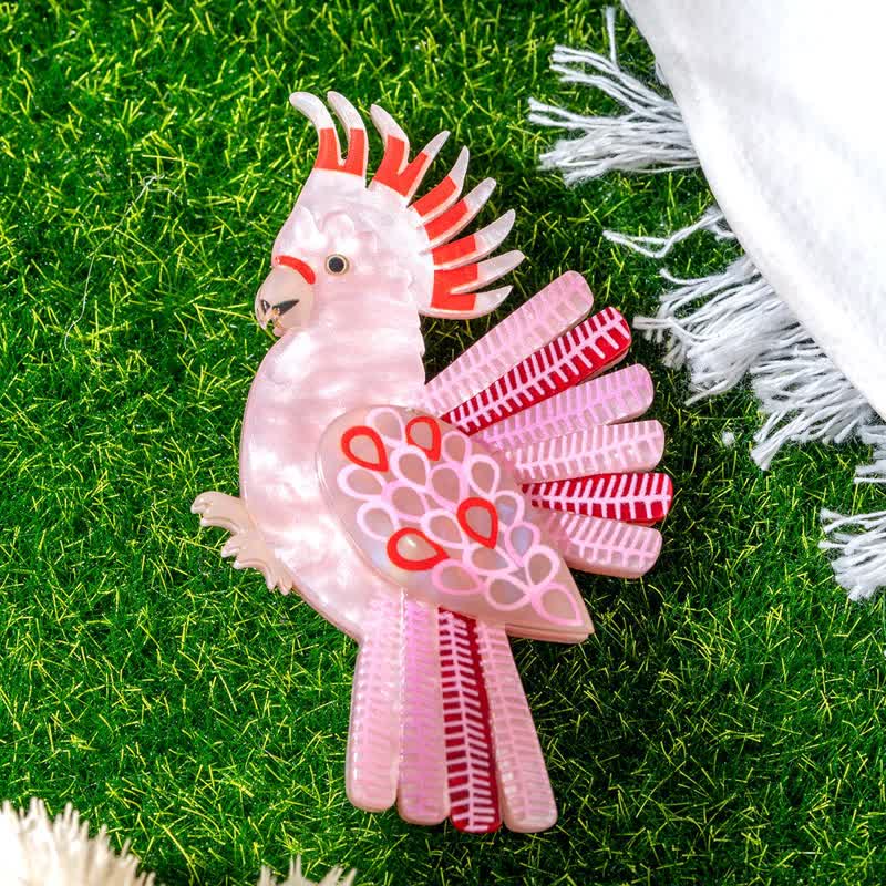 Broche de acrílico hecho a mano con forma de pájaro loro rosa - Rosa - image 1