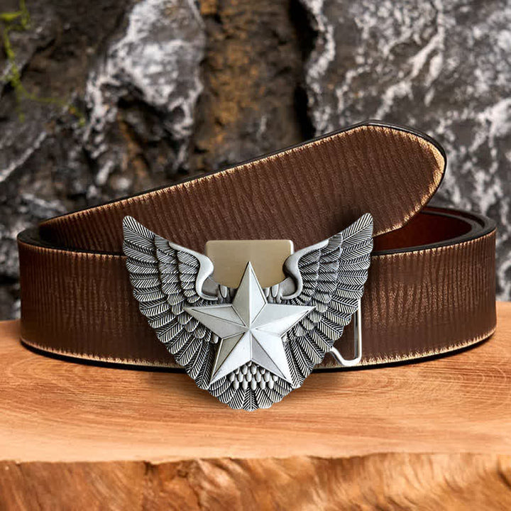 Cinturón de cuero con forma de estrella y alas de ángel para hombre con encendedor oculto