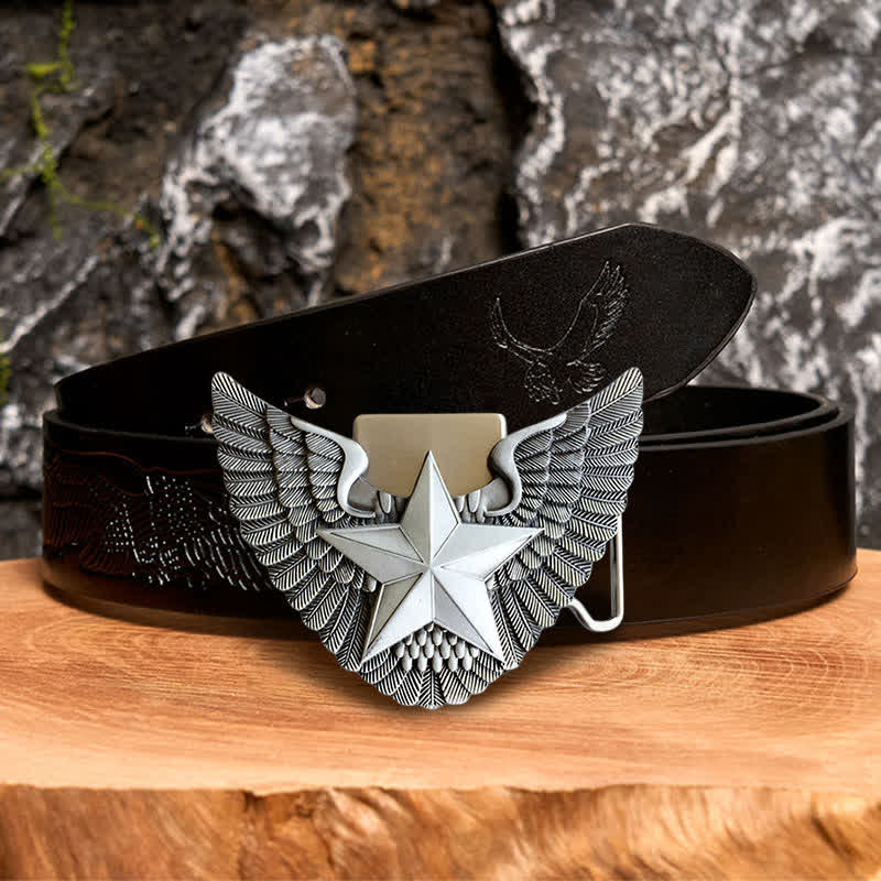 Cinturón de cuero con forma de estrella y alas de ángel para hombre con encendedor oculto