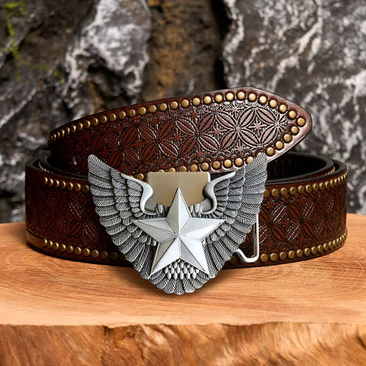 Cinturón de cuero con forma de estrella y alas de ángel para hombre con encendedor oculto