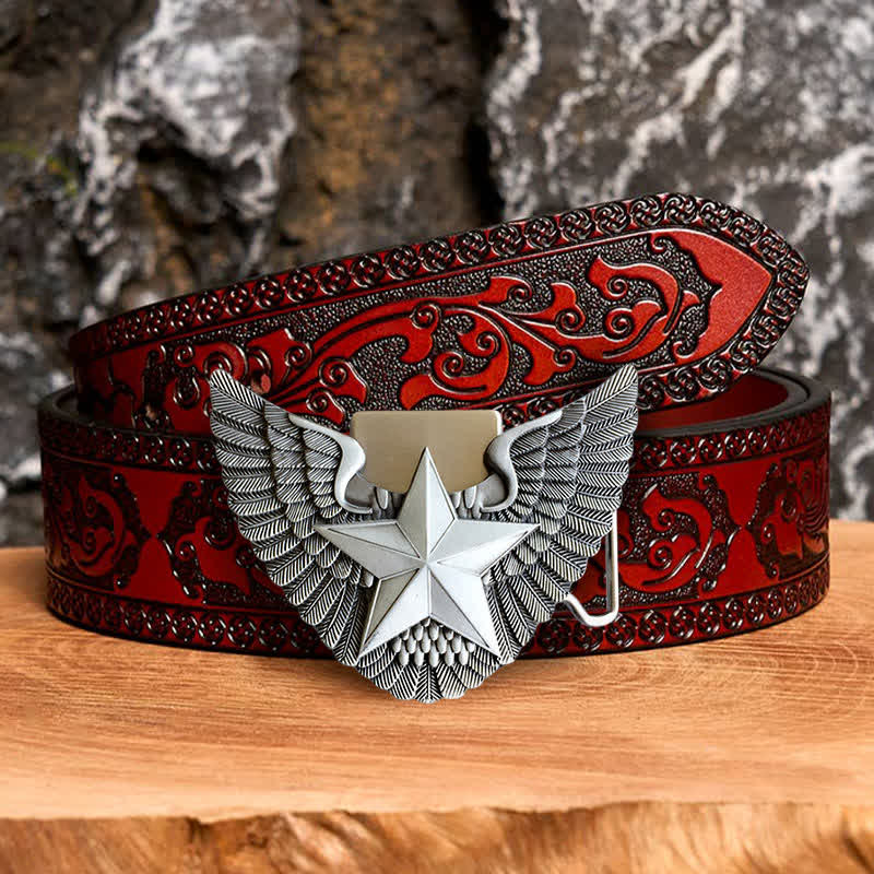 Cinturón de cuero con forma de estrella y alas de ángel para hombre con encendedor oculto