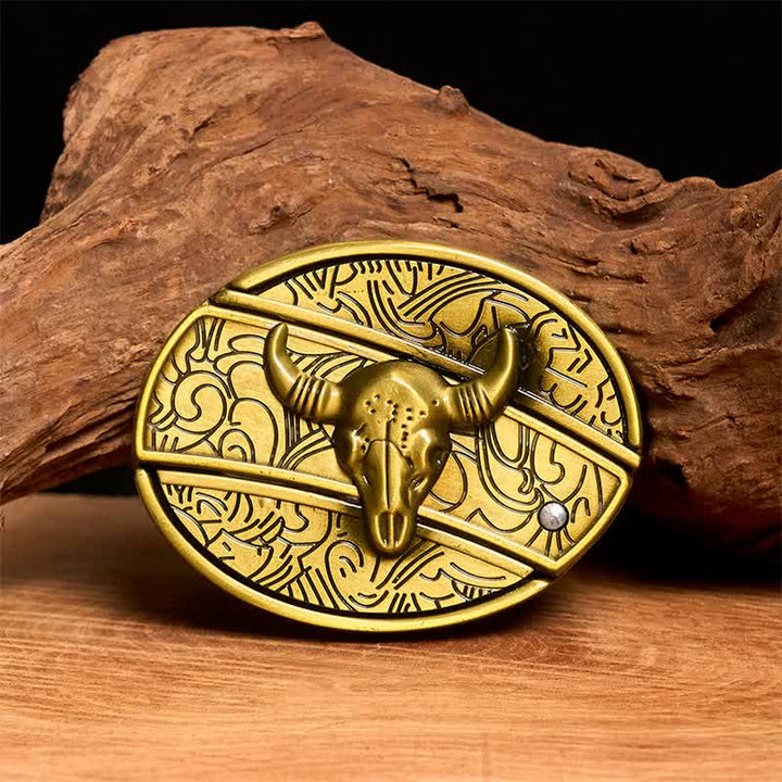 Cinturón de cuero con cuchillo plegable oculto de bronce Longhorn Bull para hombre - Toro de cuernos largos - Sin cinturón - Cinturón no incluido - image 1