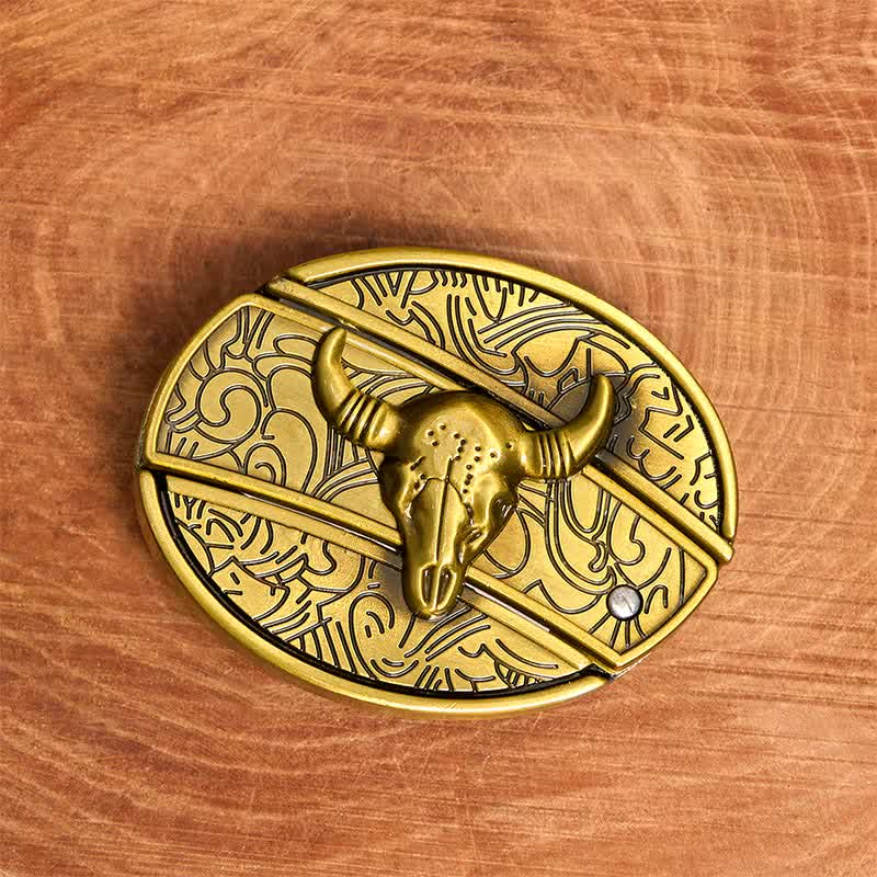 Cinturón de cuero con cuchillo plegable oculto de bronce Longhorn Bull para hombre - image 4