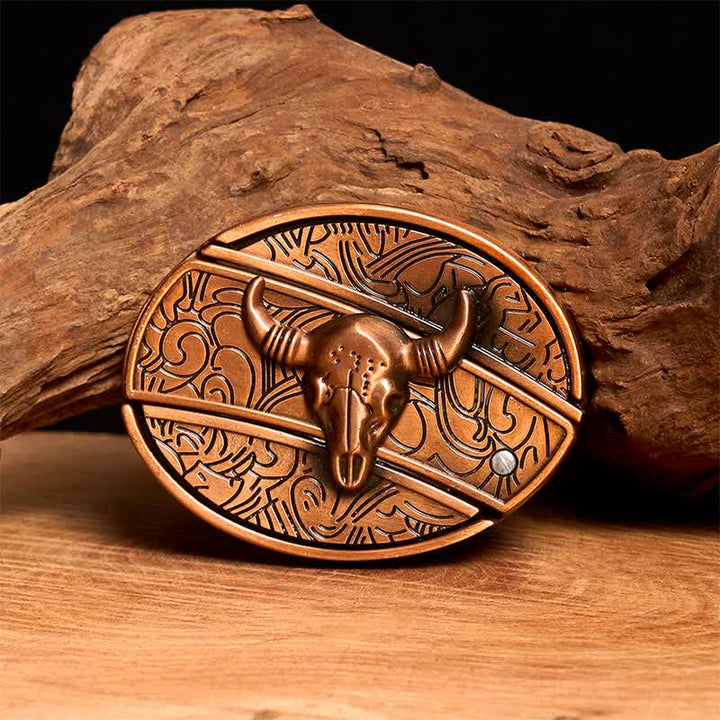 Cinturón de cuero con cuchillo plegable oculto de toro Longhorn de bronce rojo para hombre - Toro de cuernos largos - Sin cinturón - Cinturón no incluido - image 1