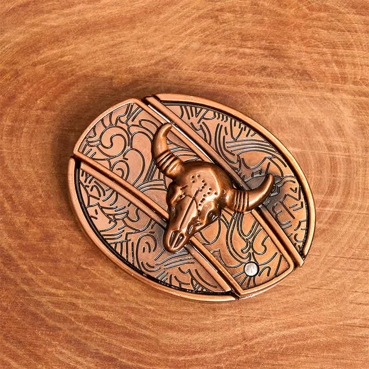 Cinturón de cuero con cuchillo plegable oculto de toro Longhorn de bronce rojo para hombre - image 3