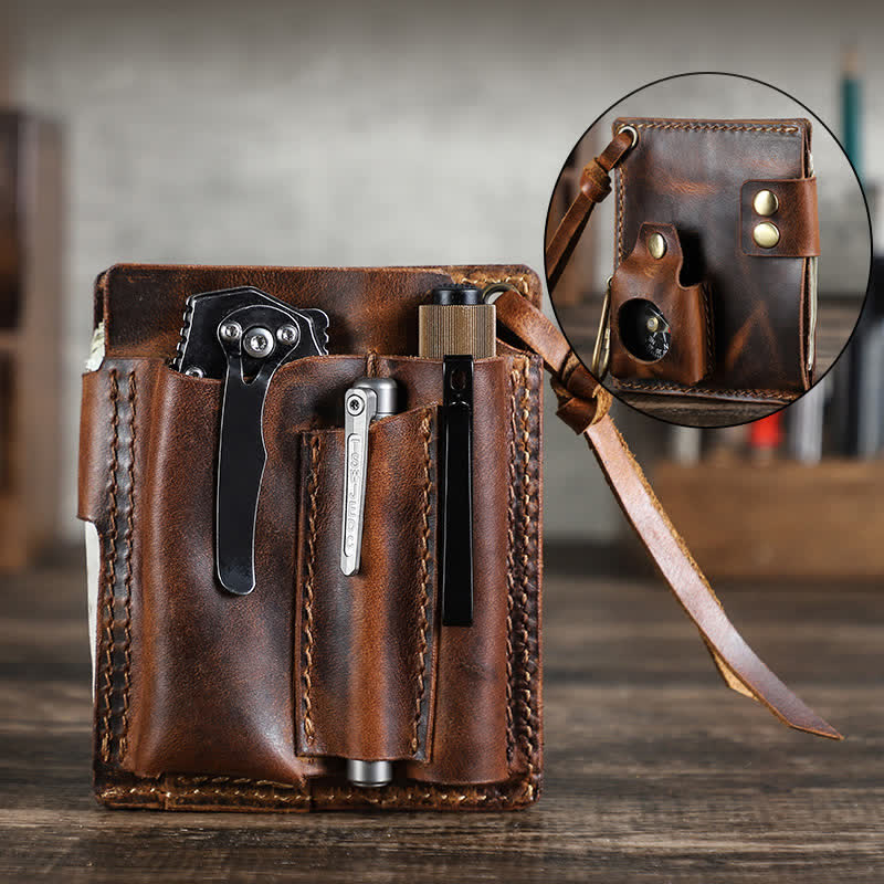 Cartera EDC con nombre personalizado, organizador de bolsillo, bolso de cuero para cinturón - Café - image 1