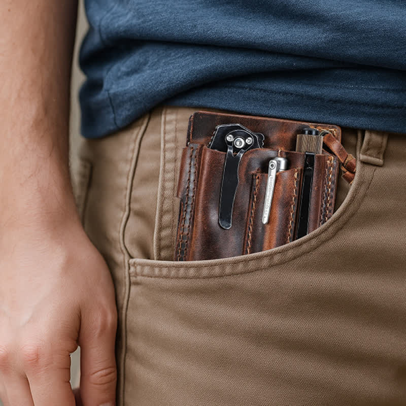 Cartera EDC con nombre personalizado, organizador de bolsillo, bolso de cuero para cinturón - image 2