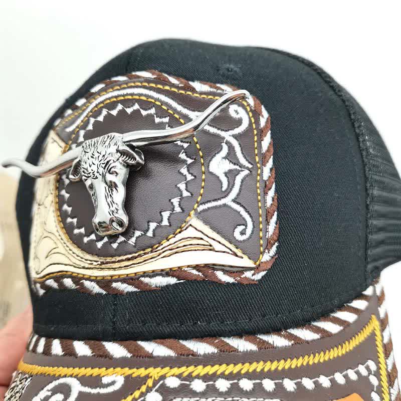 Gorra de camionero mexicana con estampado metálico 3D, estilo étnico occidental, color negro (Preventa) - image 4