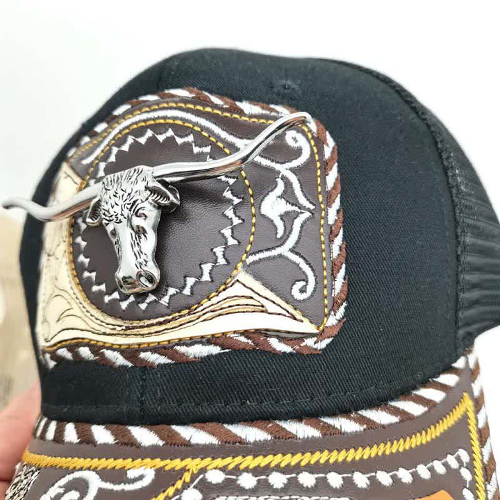 Gorra de camionero mexicana con estampado metálico 3D, estilo étnico occidental, color negro (Preventa) - image 4