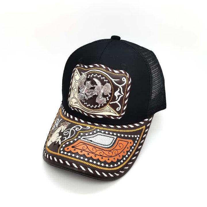 Gorra de camionero mexicana con estampado metálico 3D, estilo étnico occidental, color negro (Preventa) - Aves - Ajustable (aproximadamente 22"-23 5/8") - image 14