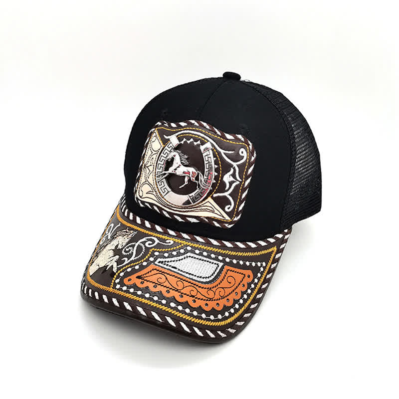 Gorra de camionero mexicana con estampado metálico 3D, estilo étnico occidental, color negro (Preventa) - Herradura - Ajustable (aproximadamente 22"-23 5/8") - image 6