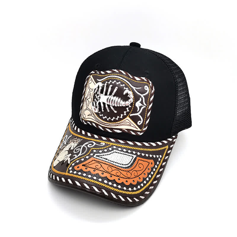 Gorra de camionero mexicana con estampado metálico 3D, estilo étnico occidental, color negro (Preventa) - Escorpión - Ajustable (aproximadamente 22"-23 5/8") - image 16