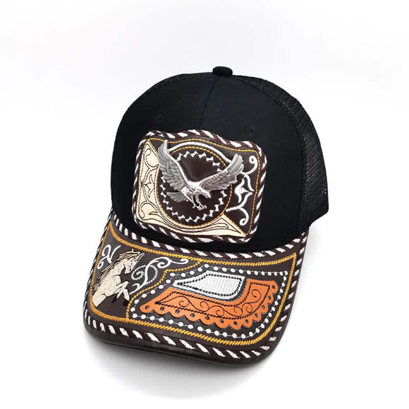 Gorra de camionero mexicana con estampado metálico 3D, estilo étnico occidental, color negro (Preventa) - Águila - Ajustable (aproximadamente 22"-23 5/8") - image 12