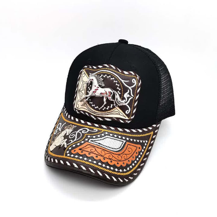 Gorra de camionero mexicana con estampado metálico 3D, estilo étnico occidental, color negro (Preventa) - Caballo - Ajustable (aproximadamente 22"-23 5/8") - image 8