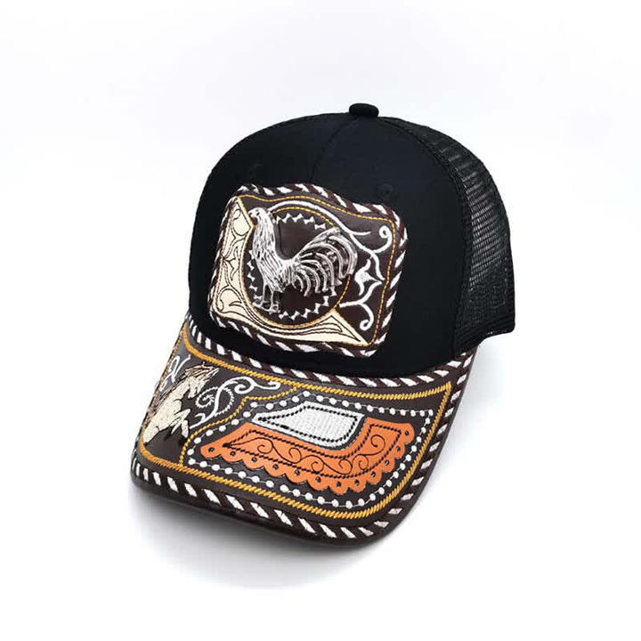 Gorra de camionero mexicana con estampado metálico 3D, estilo étnico occidental, color negro (Preventa) - Gallo - Ajustable (aproximadamente 22"-23 5/8") - image 10