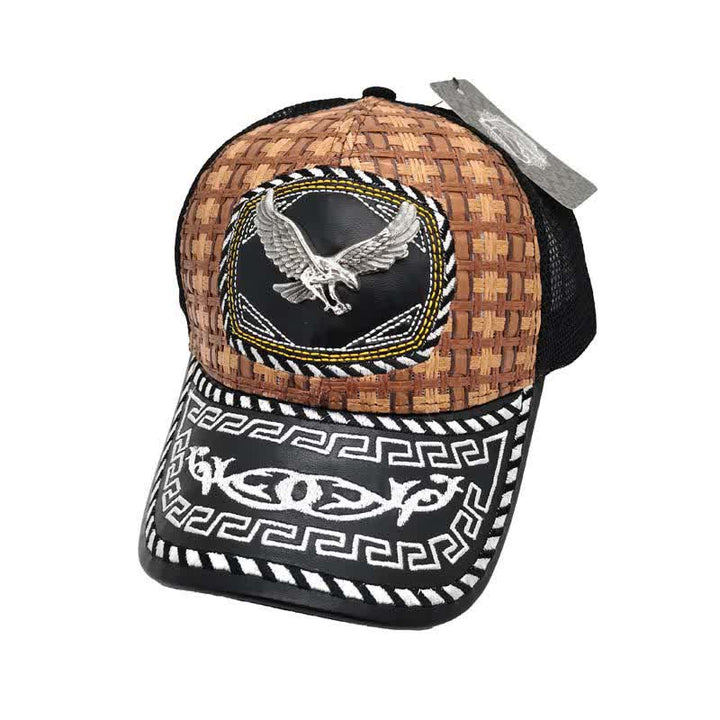 Gorra de camionero de malla étnica mexicana con patrón metálico 3D y tejido marrón (Preventa) - Águila - M (22"-22 7/8") - image 5