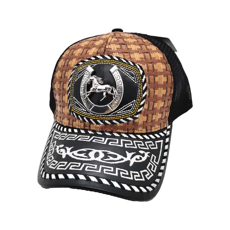 Gorra de camionero de malla étnica mexicana con patrón metálico 3D y tejido marrón (Preventa) - Herradura - M (22"-22 7/8") - image 3
