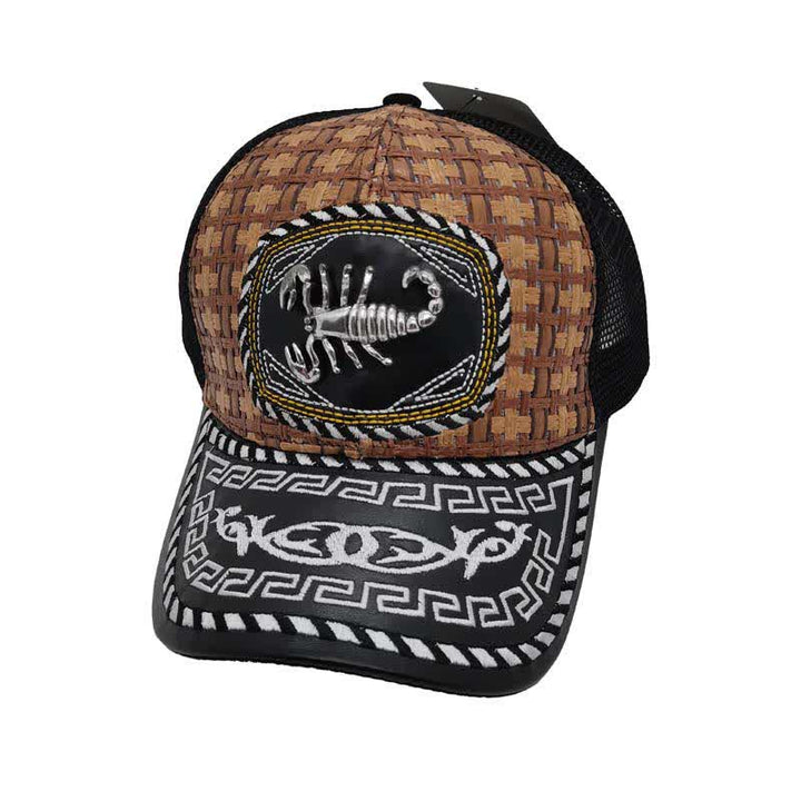 Gorra de camionero de malla étnica mexicana con patrón metálico 3D y tejido marrón (Preventa) - Escorpión - M (22"-22 7/8") - image 6