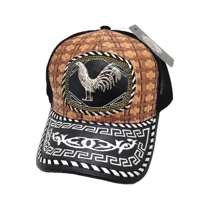 Gorra de camionero de malla étnica mexicana con patrón metálico 3D y tejido marrón (Preventa) - Gallo - M (22"-22 7/8") - image 4