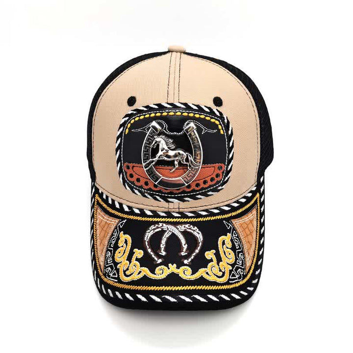 Gorra de camionero de malla étnica mexicana con bordado beige y decoración metálica 3D (Preventa) - image 3