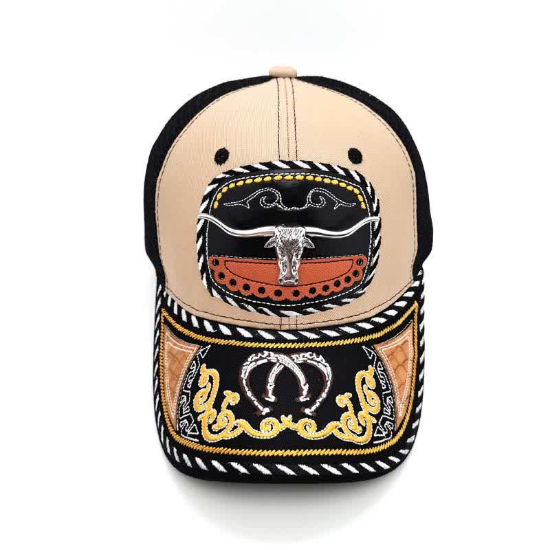 Gorra de camionero de malla étnica mexicana con bordado beige y decoración metálica 3D (Preventa) - image 5