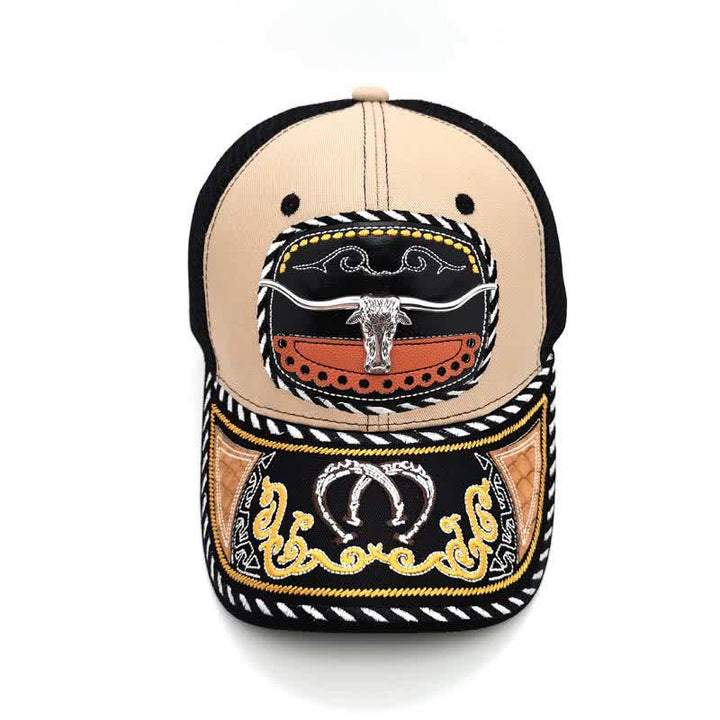 Gorra de camionero de malla étnica mexicana con bordado beige y decoración metálica 3D (Preventa) - image 5