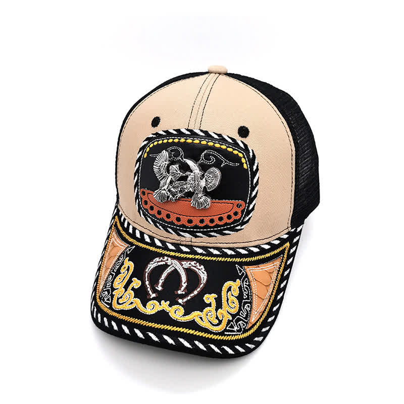 Gorra de camionero de malla étnica mexicana con bordado beige y decoración metálica 3D (Preventa) - Aves - Ajustable (22"-23 5/8") - image 11
